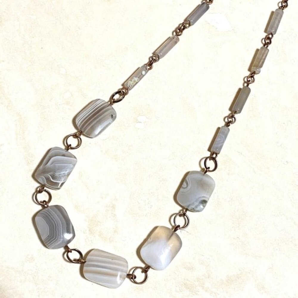 Geometric Botswana Agate Necklace, Rustic Genuine Gemstone Copper Link Necklace